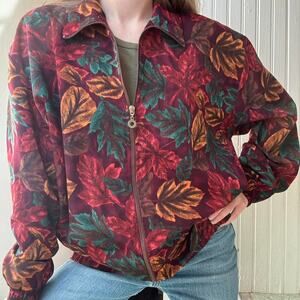 Vintage Teddi Fall Leaves Windbreaker Jacket 80s 90s Grandpa